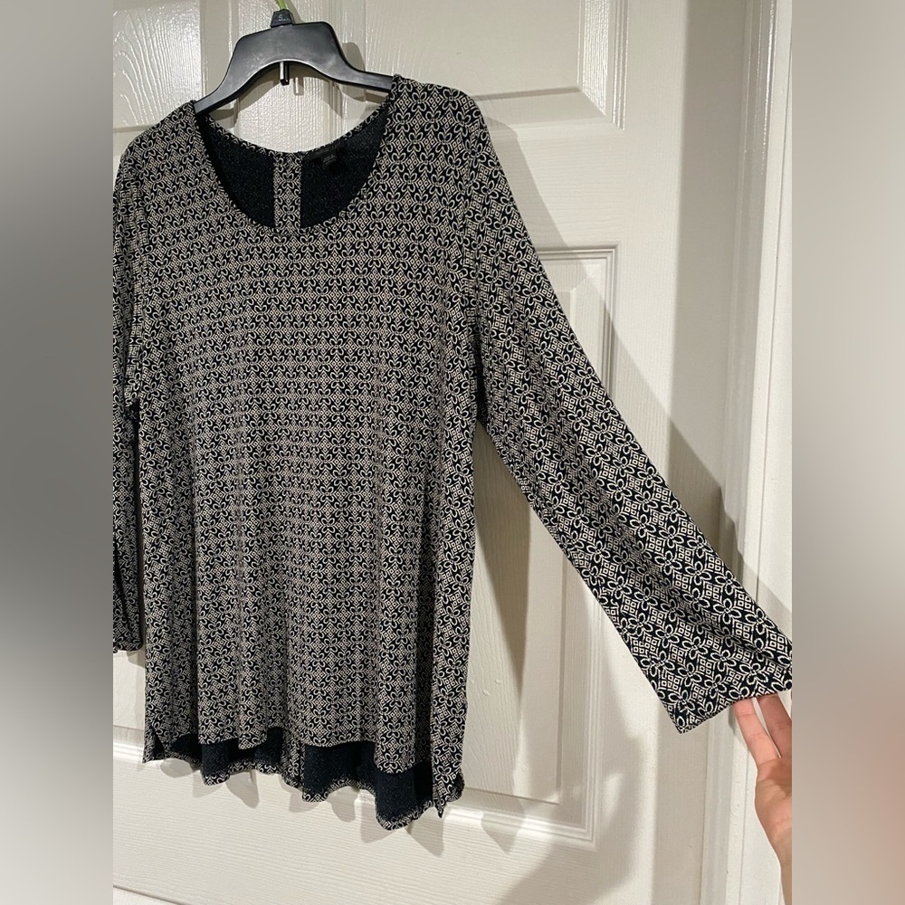 J Jill Scoop Neck Blouse Minimal Coastal Office Comfort Petite Large Navy White - Picture 3 of 11